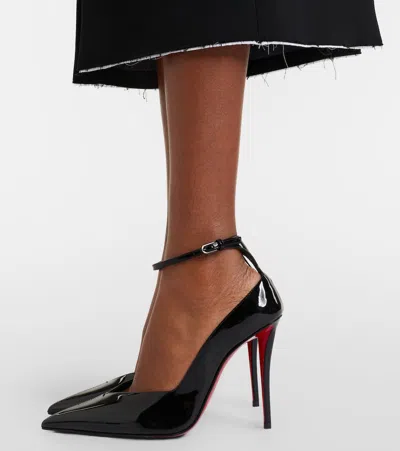 Christian Louboutin Black Patent Leather Erozee Pumps With Ankle Strap In Black