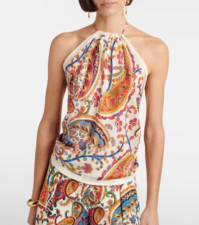 Etro Women Silk Top With American Neckline And Floral Paisley Pattern In Multi