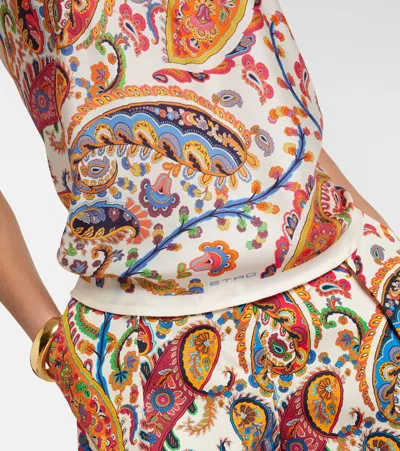 Etro Women Silk Top With American Neckline And Floral Paisley Pattern In Multi