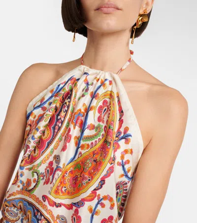 Etro Women Silk Top With American Neckline And Floral Paisley Pattern In Multi