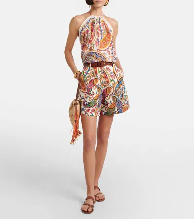 Etro Women Silk Top With American Neckline And Floral Paisley Pattern In Multi