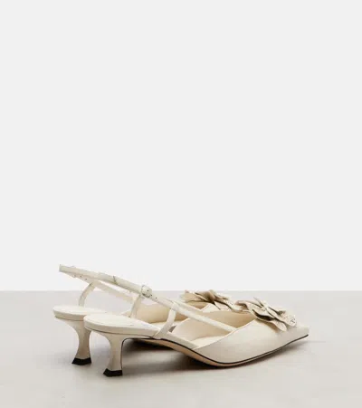 Jimmy Choo Latte Shiny Nappa Leather Slingbacks With Lace Corsage In Multi
