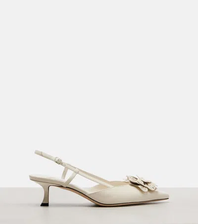 Jimmy Choo Latte Shiny Nappa Leather Slingbacks With Lace Corsage In Multi