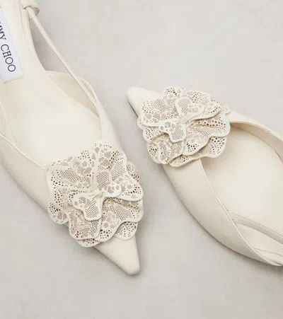 Jimmy Choo Latte Shiny Nappa Leather Slingbacks With Lace Corsage In Multi