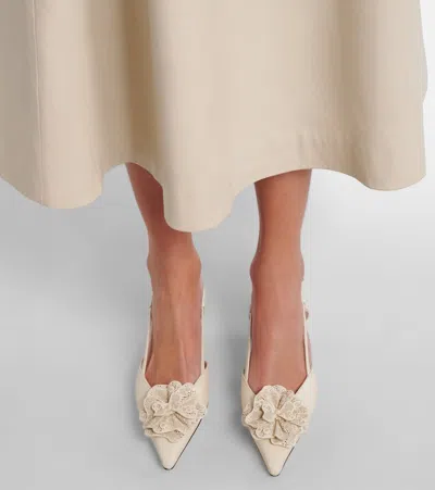 Jimmy Choo Latte Shiny Nappa Leather Slingbacks With Lace Corsage In Multi