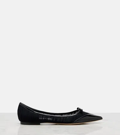 Jimmy Choo Love Leather-trimmed Mesh Ballet Flats In Black