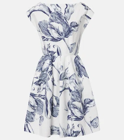 Erdem Pleated Floral-print Cotton-poplin Mini Dress In Multi