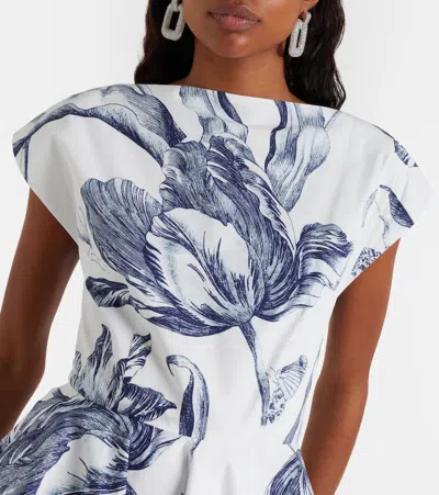 Erdem Pleated Floral-print Cotton-poplin Mini Dress In Multi