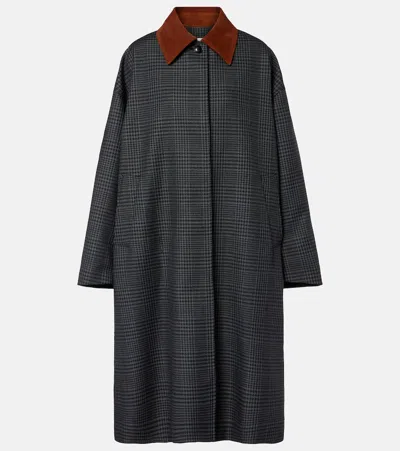 Rohe Suede-trimmed Checked Wool Coat In Gray