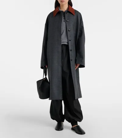 Rohe Suede-trimmed Checked Wool Coat In Gray