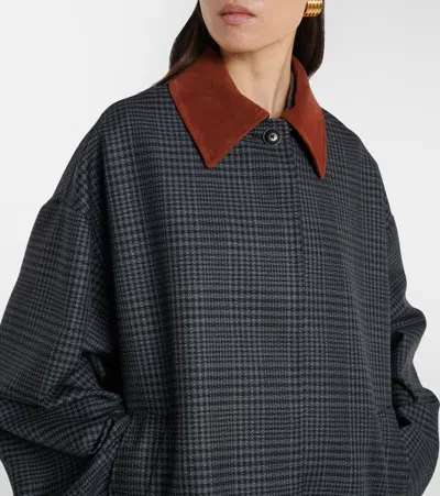 Rohe Suede-trimmed Checked Wool Coat In Gray