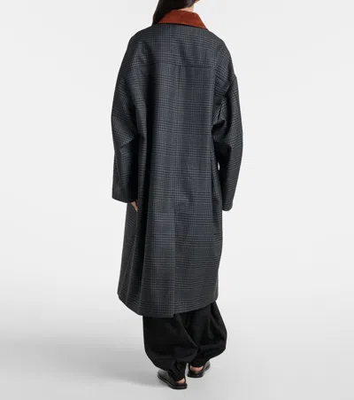Rohe Suede-trimmed Checked Wool Coat In Gray