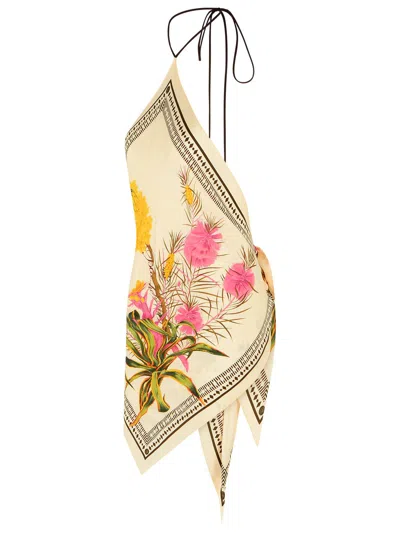 Blumarine Women Multicolor Top With All-over Floral Print And Knot Closure In Viscose Woman In White