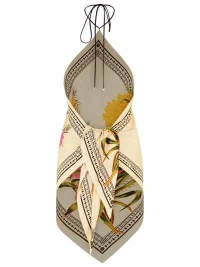 Blumarine Women Multicolor Top With All-over Floral Print And Knot Closure In Viscose Woman In White