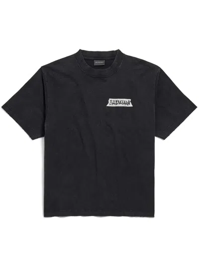Balenciaga Medium Fit Masking Tape Logo Dry Jersey T-shirt In Black