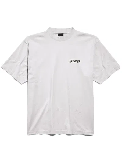 Balenciaga Oversized Logo-print Cotton-jersey T-shirt In White