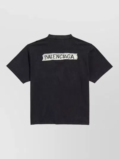 Balenciaga Medium Fit Masking Tape Logo Dry Jersey T-shirt In Black