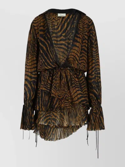 Blumarine Viscose Dress Drawstring Long Sleeves Sheer In Multi