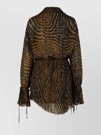 Blumarine Viscose Dress Drawstring Long Sleeves Sheer In Multi