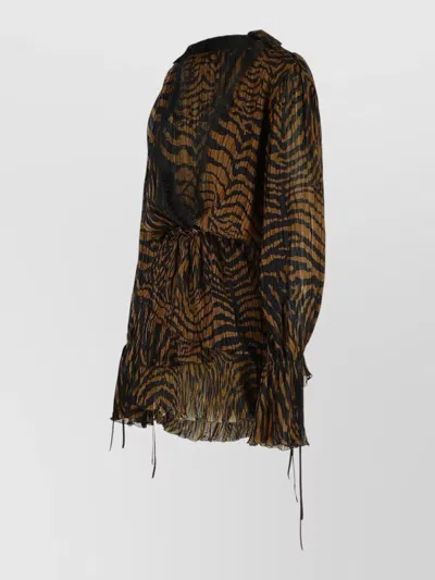 Blumarine Viscose Dress Drawstring Long Sleeves Sheer In Multi