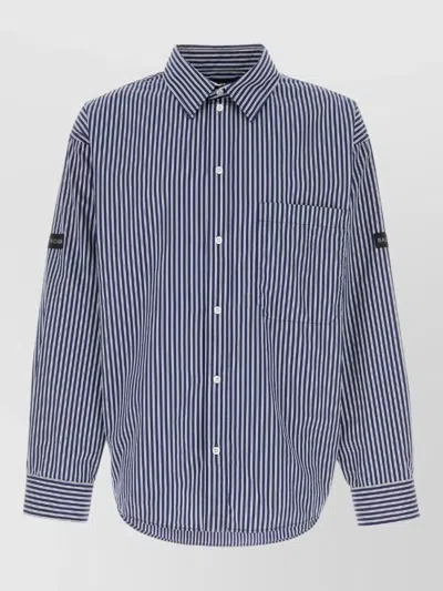 Balenciaga Poplin Shirt Striped Long Sleeves Pocket In Blue