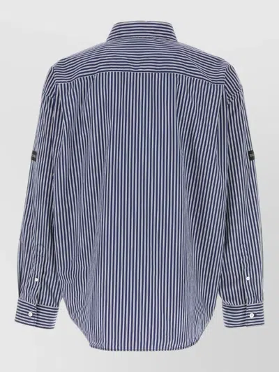 Balenciaga Poplin Shirt Striped Long Sleeves Pocket In Blue