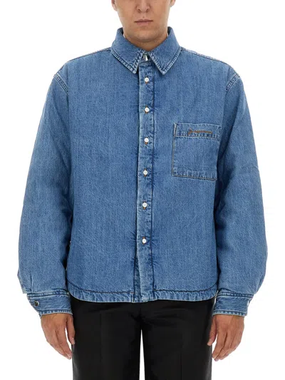 Jacquemus Artisan Shirt With Chest Pocket And Embroidery In Blue
