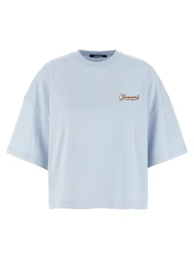 Jacquemus Le T-shirt Corto Logo-embroidered Cotton T-shirt In Blue