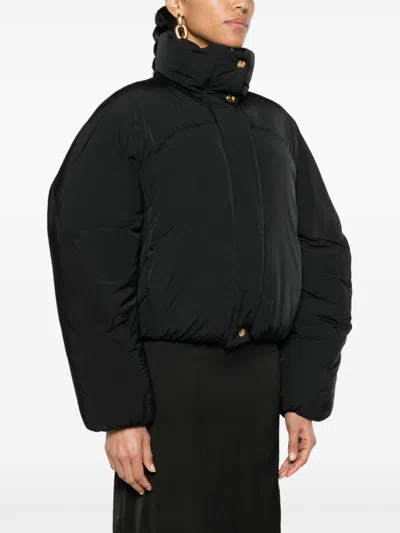 Jacquemus Cropped Black Puffer Jacket With Oversized Sleeves In Multi