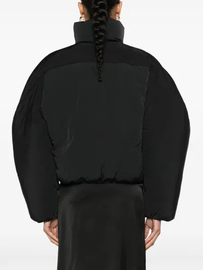 Jacquemus Cropped Black Puffer Jacket With Oversized Sleeves In Multi