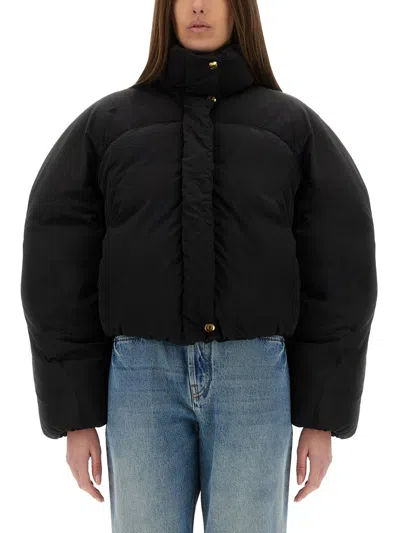 Jacquemus Cropped Black Puffer Jacket With Oversized Sleeves In Multi