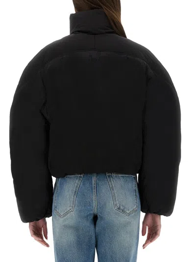 Jacquemus Cropped Black Puffer Jacket With Oversized Sleeves In Multi