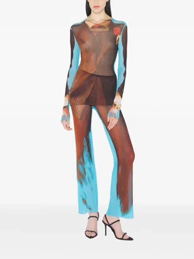 Jean Paul Gaultier Re Edition Tennis Mesh Graphic Top In Blue