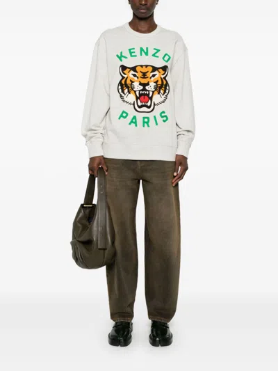 Kenzo Women Lucky Tiger Cotton Sweatshirt In White
