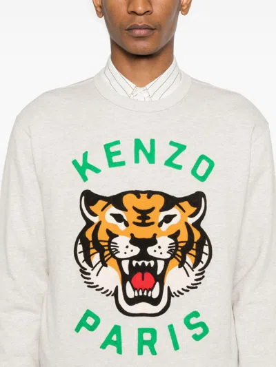Kenzo Women Lucky Tiger Cotton Sweatshirt In White