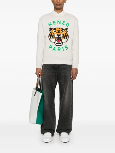 Kenzo Women Lucky Tiger Cotton Sweatshirt In White