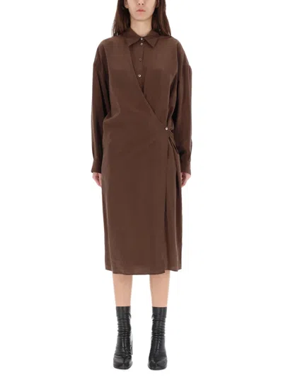 Lemaire "twisted" Midi Dress In Brown