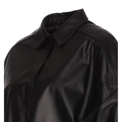 Loewe Women Anagram Lambskin Leather Shirt In Black