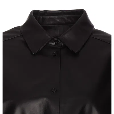 Loewe Women Anagram Lambskin Leather Shirt In Black