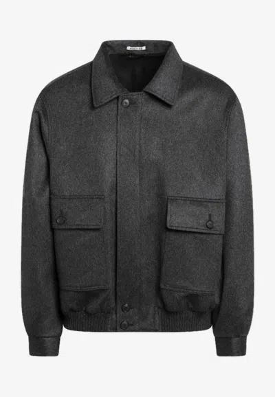 Auralee Grey Cashmere Zip Jacket Men In Multi