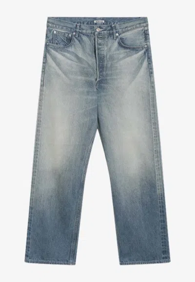 Auralee Washed-effect Straight-leg Jeans In Blue