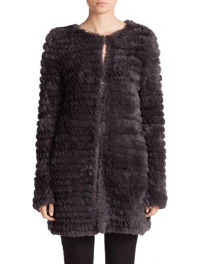 Adrienne Landau Knit Rabbit Fur Coat In Black