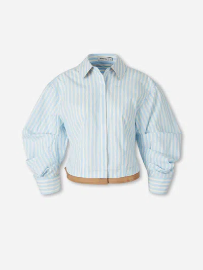 Simkhai Striped Cropped Shirt In Blue