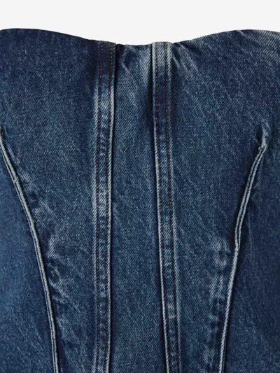 Agolde Lara Strapless Corset Peplum Denim Top In Blue