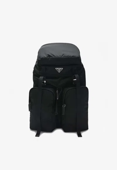 Prada Triangle Logo Backpack In Black