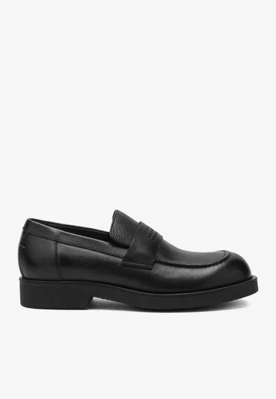 Mm6 Maison Margiela Black Calf Leather Bos Taurus Slip-on Loafers