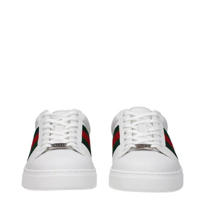 Gucci Ace Leather Sneakers With Lateral Web Band In White