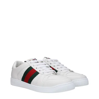 Gucci Leather Sneakers With Lateral Web Band In White