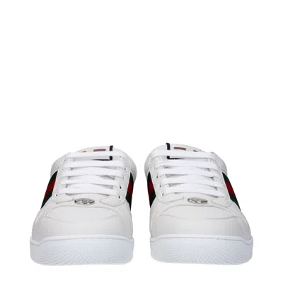 Gucci Leather Sneakers With Lateral Web Band In White