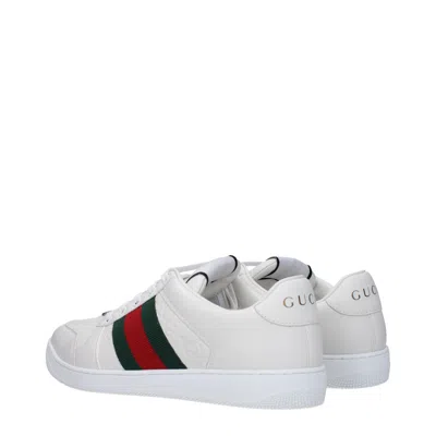 Gucci Leather Sneakers With Lateral Web Band In White